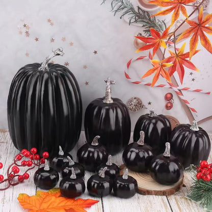 14pc Creative Black Artificial Pumpkin, Lightweight, Reusable