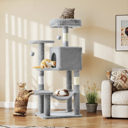 44" Stable Multi-Cat Climbing Tower, Scratching Posts, Beds