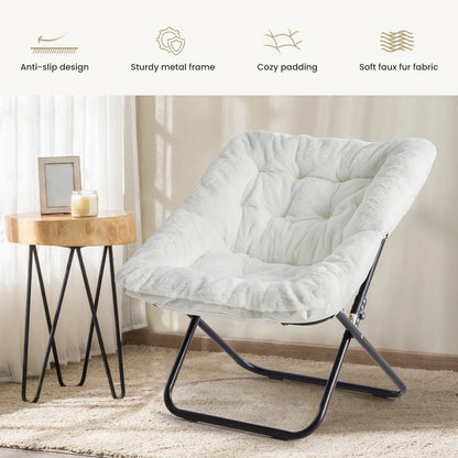 28" Large-Size, Folding Cozy Lounge Chair, Soft Faux Fur