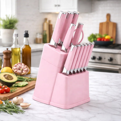 13Pcs Professional Kitchen Knife Block Set with 6 Steak Knives
