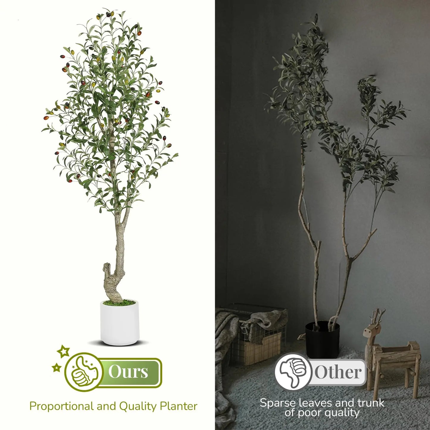 Artificial Olive Tree w/White Planter, Green Artificial Moss