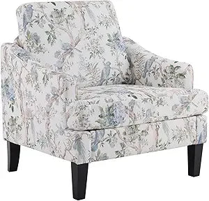 Mid-Century Floral Pattern Armchair, Upholstered w/Wooden Legs