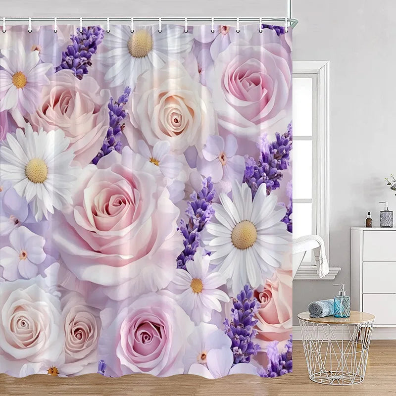 Red Roses Floral Shower Curtain, Romantic Flower