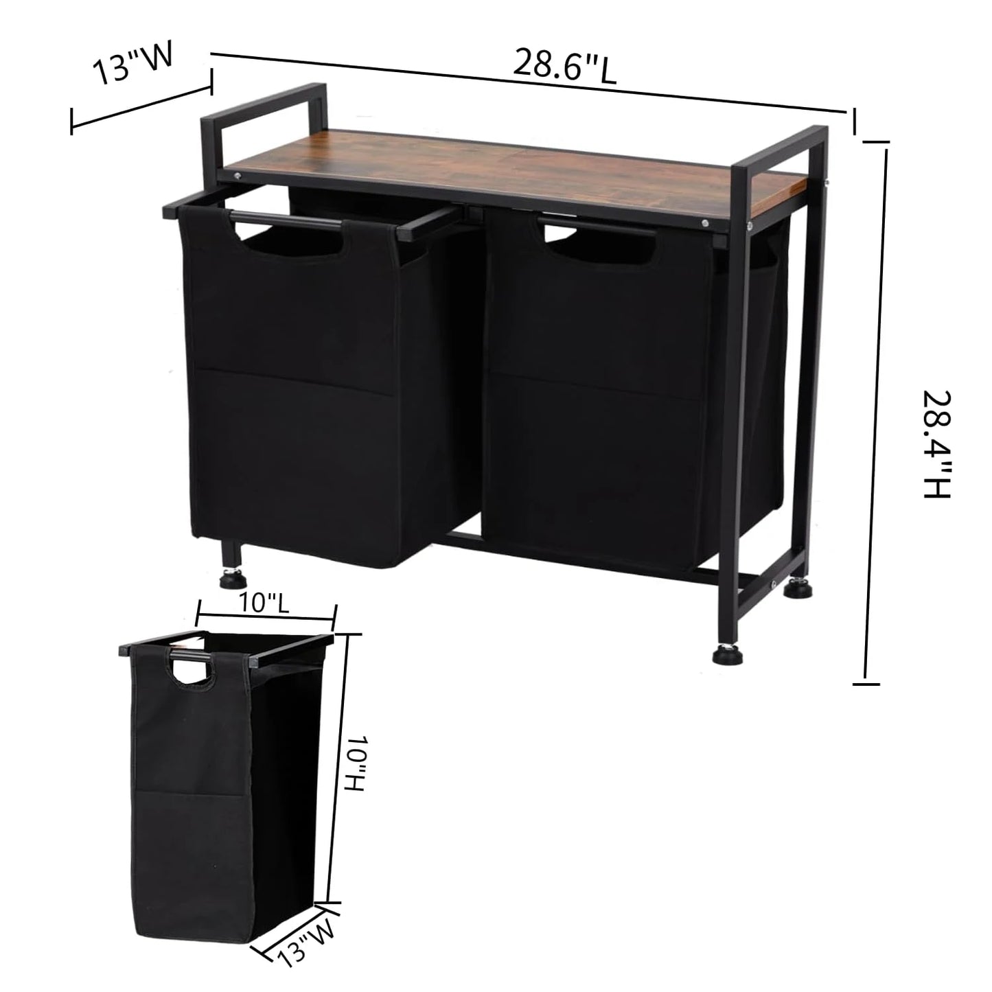 2 Section Laundry Basket Organizer w/Removable Laundry Bag and Top Shelf
