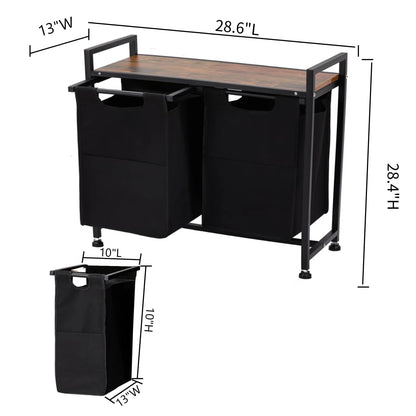 2 Section Laundry Basket Organizer w/Removable Laundry Bag and Top Shelf