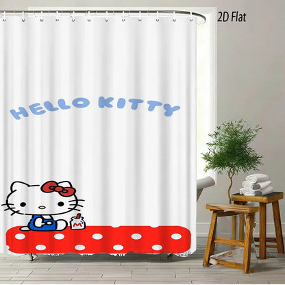 Hello Kitty Pattern Shower Curtain with 12 Hooks