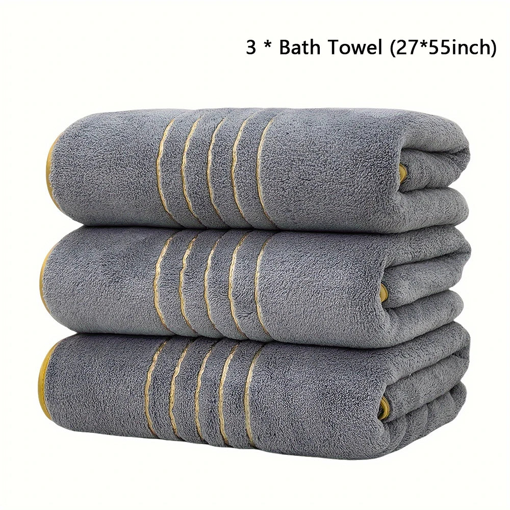 2/3/6/8 Pcs Bath Towel Set White & Gray with Gold Accents