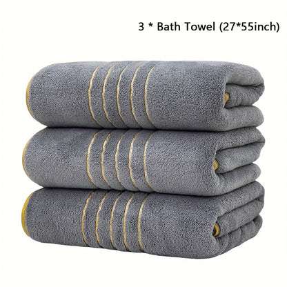 2/3/6/8 Pcs Bath Towel Set White & Gray with Gold Accents