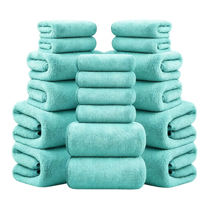 18-Piece Coral Fleece Bath Towel Set, 4 Bath Towels 4 Hand Towels 10 Washcloths,
