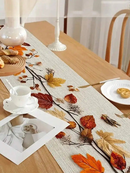 Autumn Leaves Table Runner, European Style Fall Foliage Design