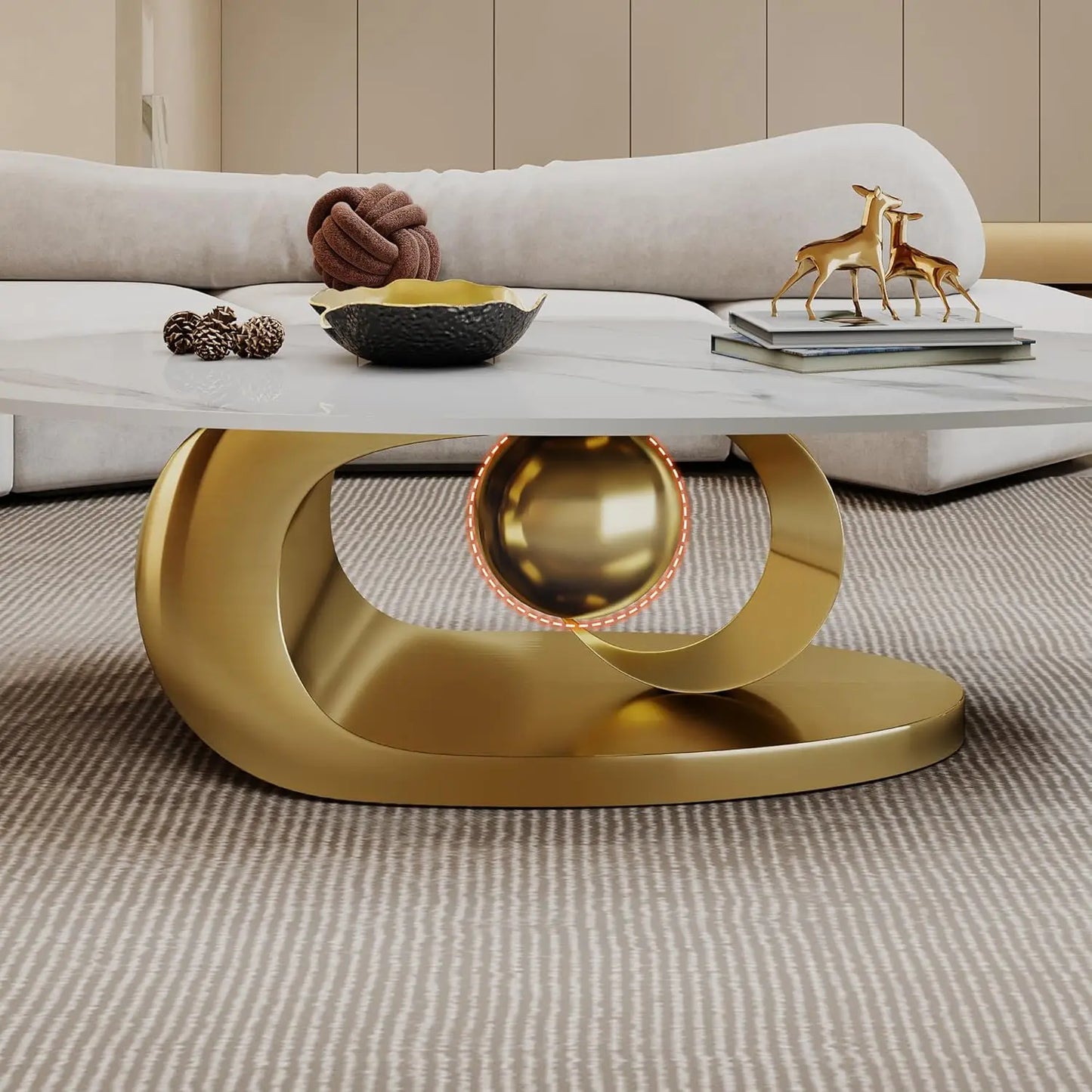 Modern, Oval Living Room Table w/ Faux Marble Top
