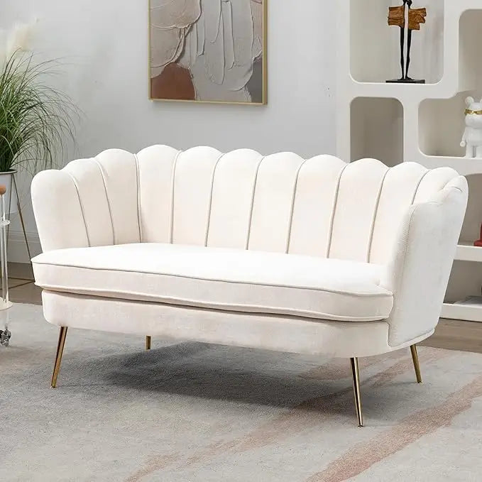 59" Upholstered Loveseat, Mini Sofa w/Gold Metal Legs