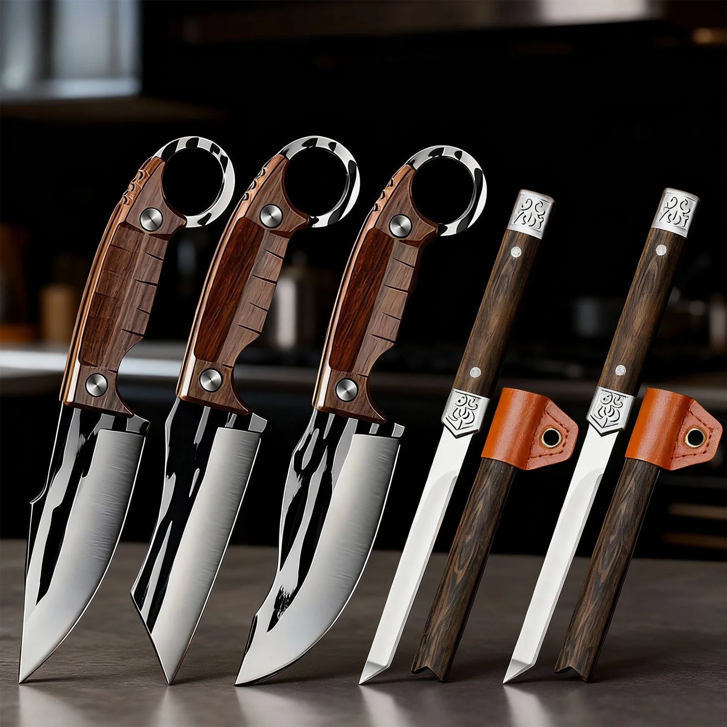 5pc Set of Forged Sharp Blade Boning, Slicing, Cutting Knives