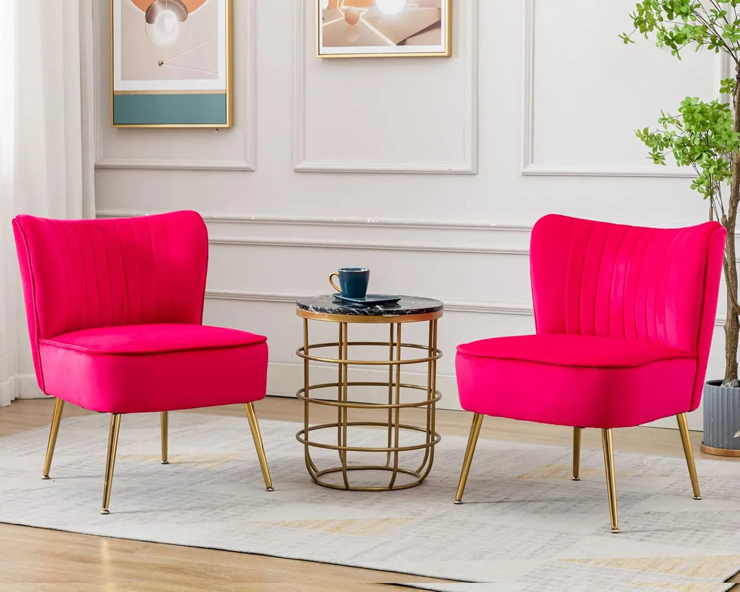 Set (2) Comfy Mid Century Velvet Accent Chair, Armless