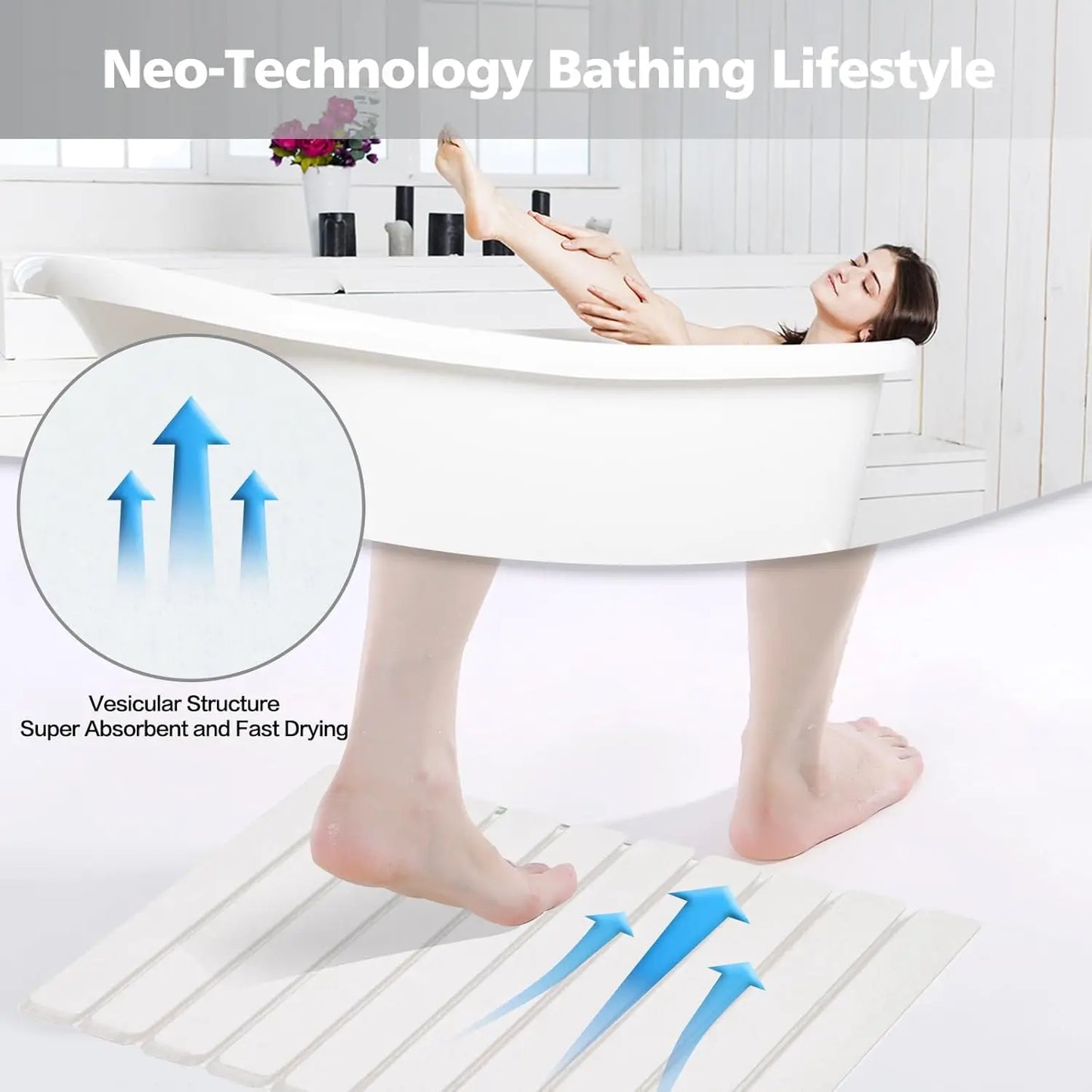Absorbent Foldable Diatomite Bathmat, Non-Slip, Quick Dry