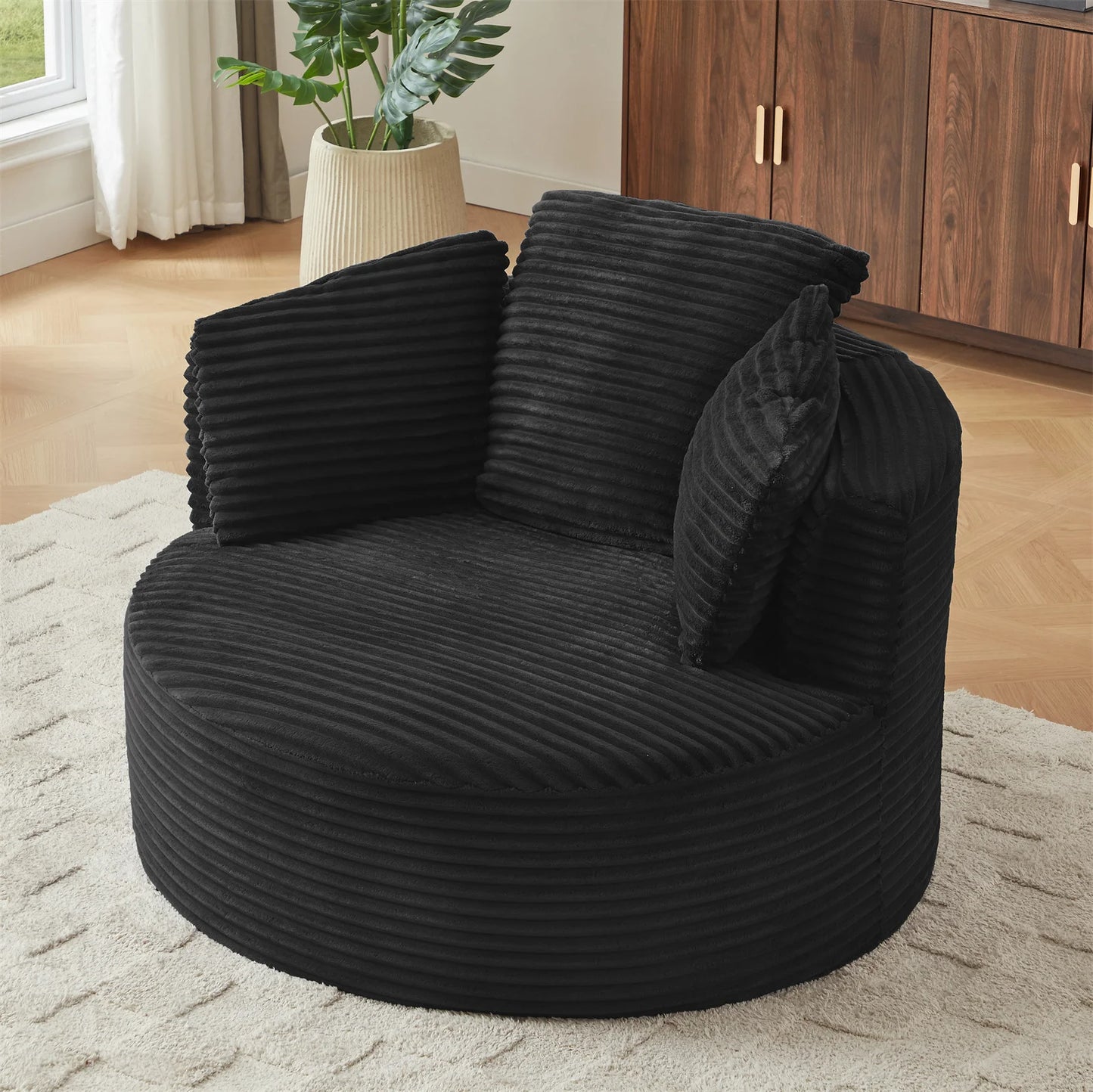 48.8" Round Boneless Chaise Sofa Chair with Backrest and 3 Pillows