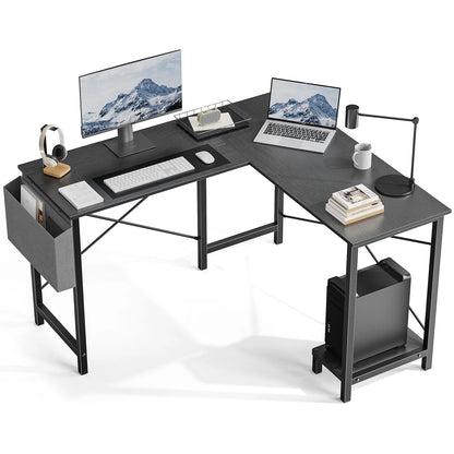 50" Corner Wooden Table with CPU Storage Shelf & Side Bag