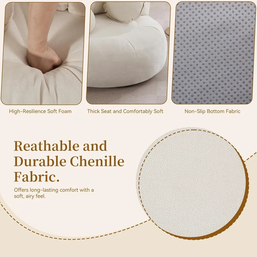 Oversized Round Sofa Chair, Chenille Fabric Circle Lounge Chair, Boneless Barrel Shape Lazy Bean Bag