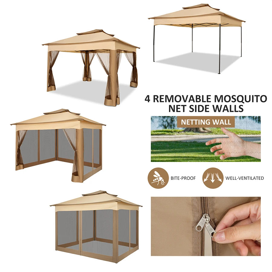 11x11 Pop Up Gazebo One-Push Canopy Tent with Mosquito Nettings