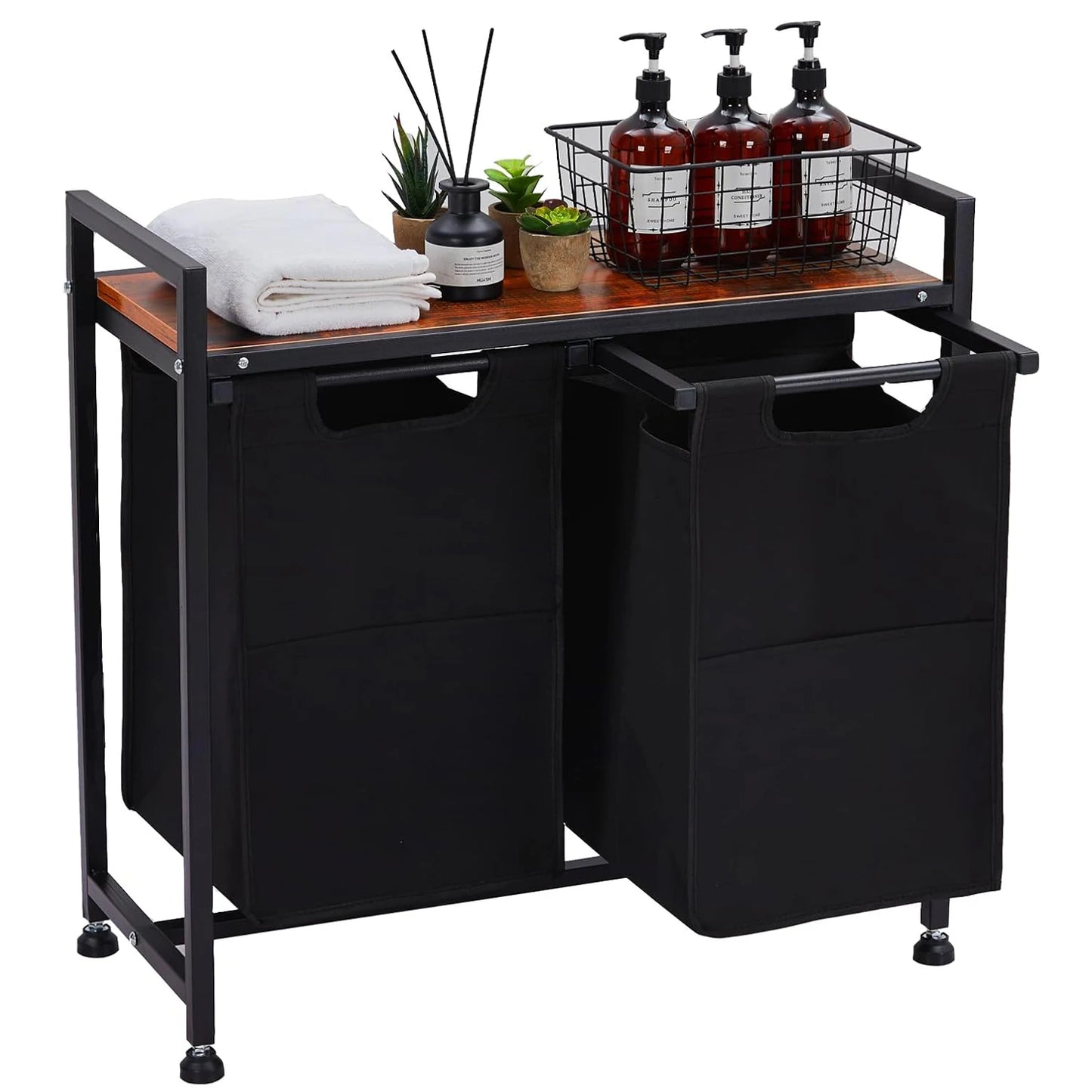 2 Section Laundry Basket Organizer w/Removable Laundry Bag and Top Shelf
