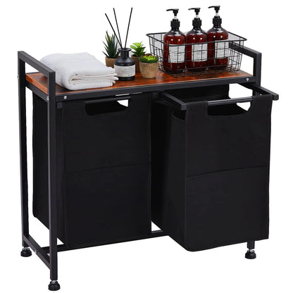 2 Section Laundry Basket Organizer w/Removable Laundry Bag and Top Shelf