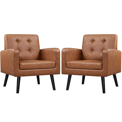 Set (2) Mid-Century Cozy Armchair, Button Tufted Back