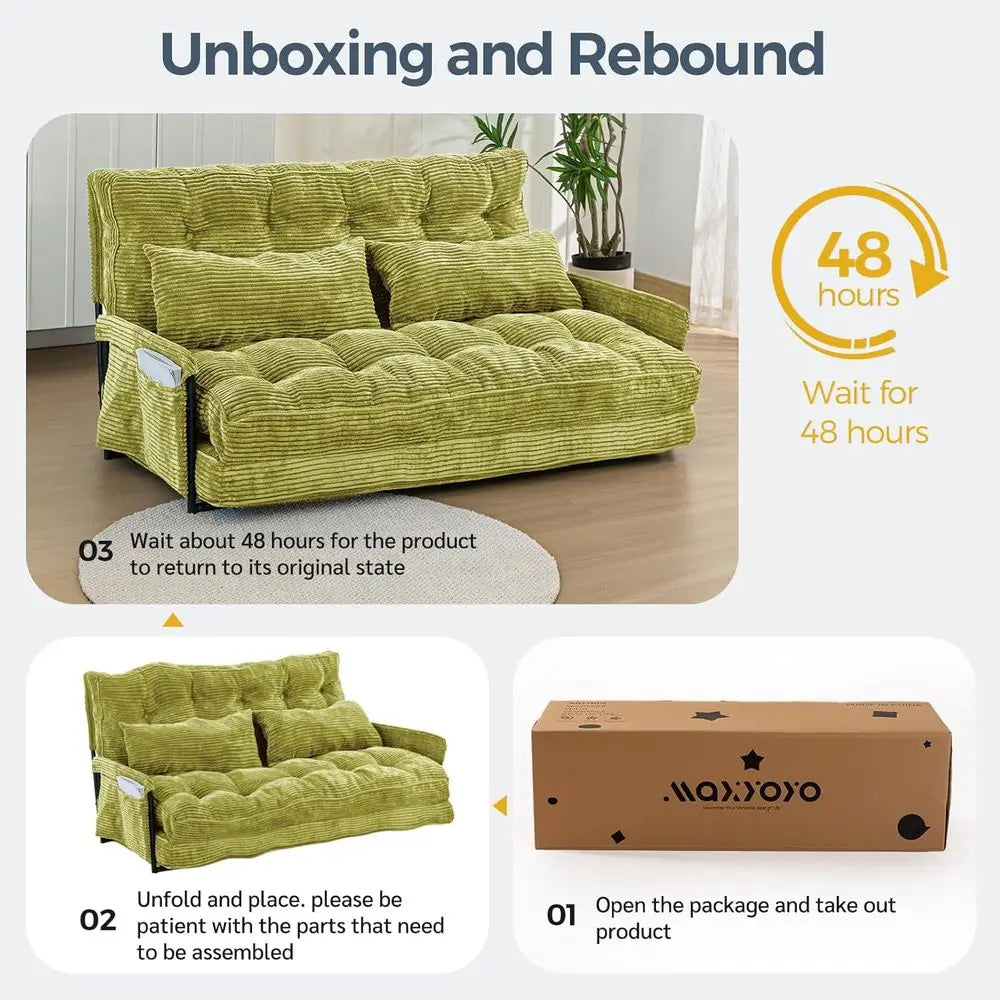 Versatile 5-Position Foldable Lazy Sofa Bed with 2 Pillows,