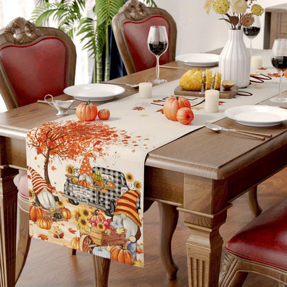 1pc Thanksgiving Table Runner, Gnomes Pumpkin Sunflower Truck Buffalo Plaid Fall