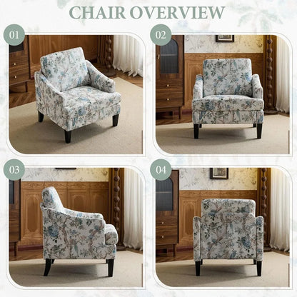 Mid-Century Floral Pattern Armchair, Upholstered w/Wooden Legs