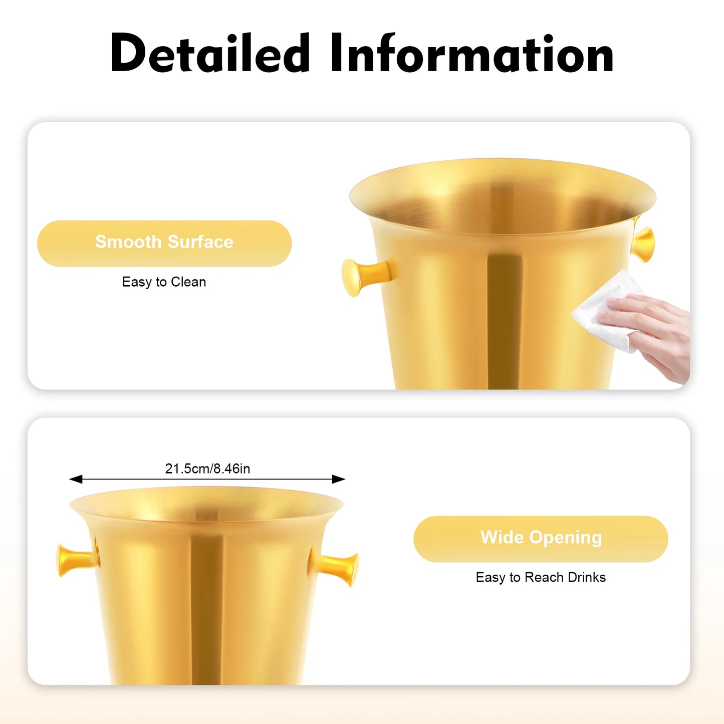Premium 201 Stainless Steel Ice Bucket w/Stand - 5L Gold Wine/Champagne Chiller