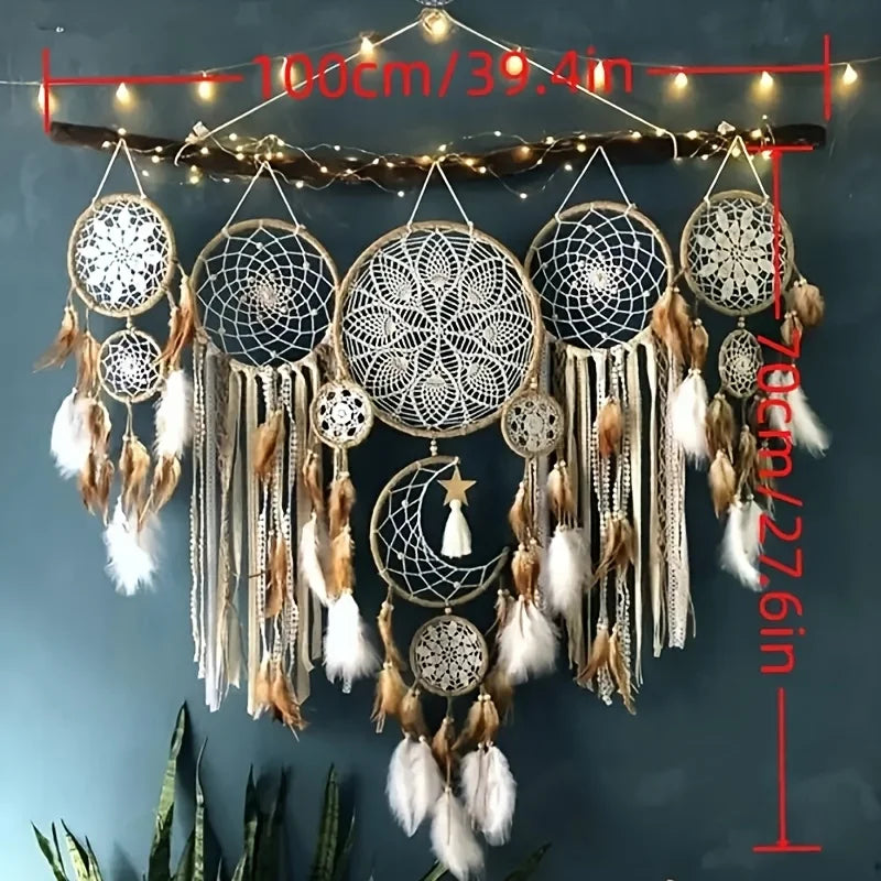 5pc Dream Catcher, Handcrafted Moon Dream Chaser, Bohemian Moon and Sun