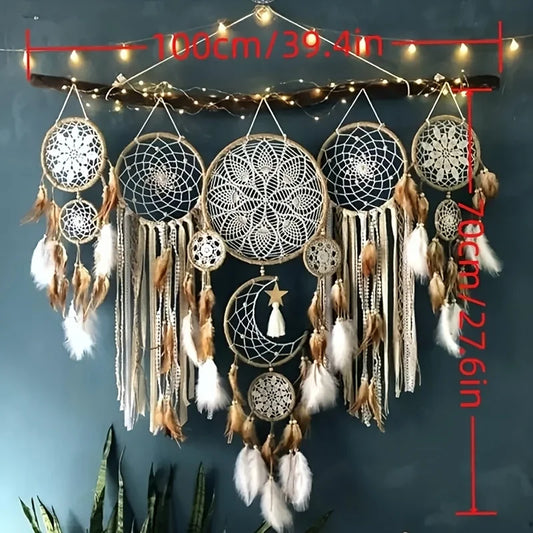 5pc Dream Catcher, Handcrafted Moon Dream Chaser, Bohemian Moon and Sun