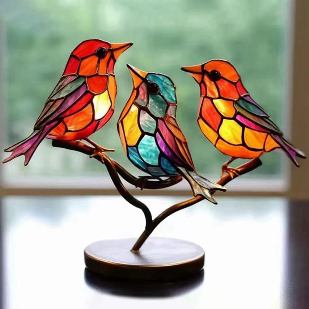 Multi-Colored Glass Birds on Branch. Other Animal Ornaments,