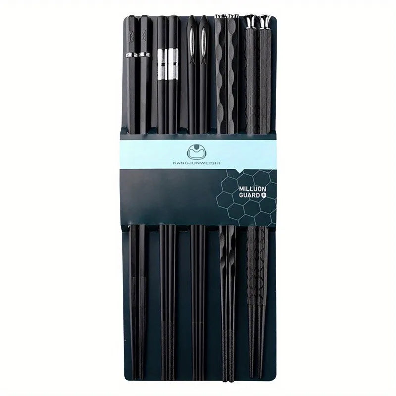 10-Pack Black Asian Alloy Chopsticks, Appetizer and Sushi