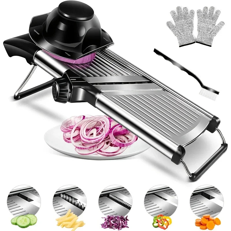 Stainless Mandoline Slicer w/5 Blades & Holder