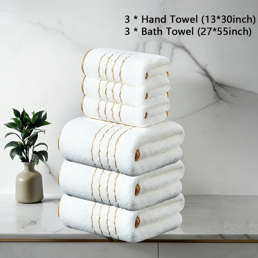 2/3/6/8 Pcs Bath Towel Set White & Gray with Gold Accents
