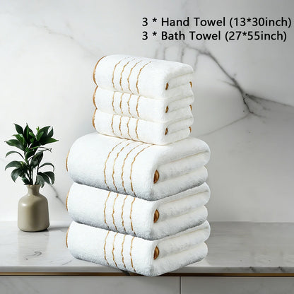 2/3/6/8 Pcs Bath Towel Set White & Gray with Gold Accents