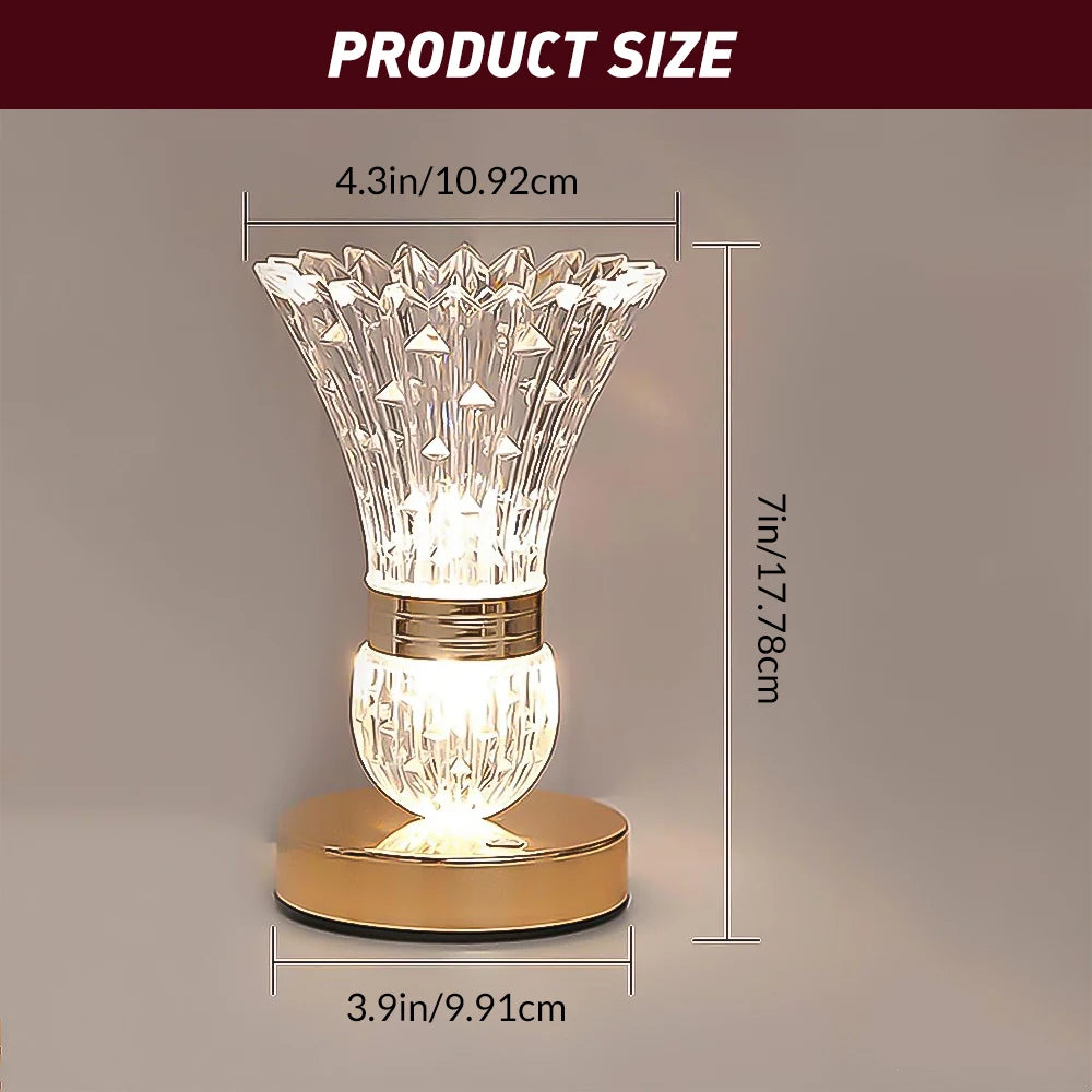 Multi-purpose Crystal Vase LED Table Lamp One Touch Switch, Rechargeable